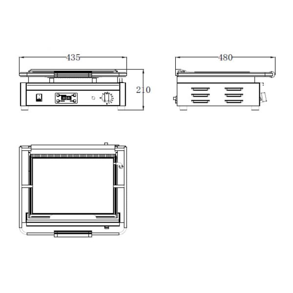 Mercury Single Ribbed Contact Grill with digital timer dimensions